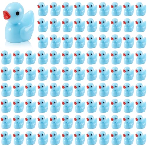 100 Pcs Mini Resin Ducks Tiny Ducks Miniature Duckies Bulk Figures for Garden Micro Landscape Home Prank Game Micro Landscape Aquarium Dollhouse Ornament DIY Handmade School (Light Blue) - color: Light Blue