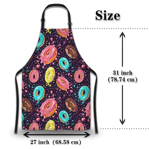 Chef Apron for Men Donuts Women Aprons for Kitchen Cooking Restaurant BBQ Painting Crafting 27” (W) x 31” (H), Waterproof Aprons - color: Donuts