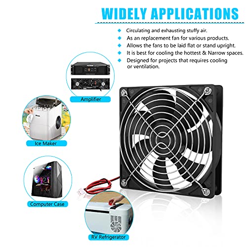 2-Pack 120mm Fan DC 12V Computer Fan 120mm x120mm x 25mm 2-Pin High Performance Cooling Fan - size: 120x120x25mm