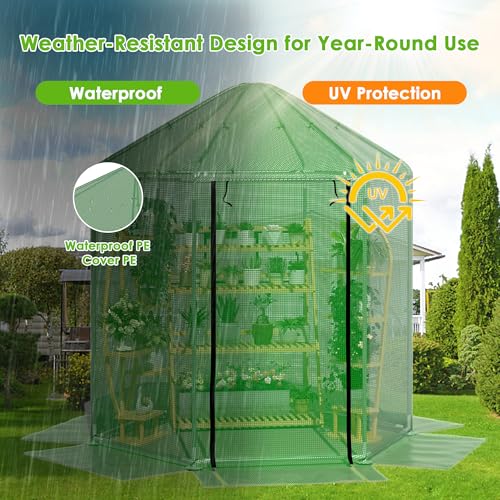 MU 7x7x7.6 FT Greenhouses for Outdoors, Heavy-Duty Green House for Outside, Walk in Winter Greenhouse with 180g Double Layer PE Cover, Ground Stakes, Great for Garden/Patio/Backyard