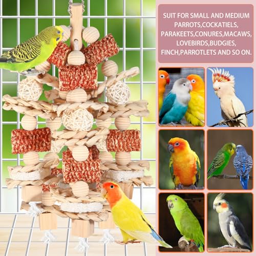 Bird Toys - Natural Corn Cob and Loofah Slices for Large Parrots, Like African Grey, Macaws, Cockatoos and Amazon Parrot - Wooden - color: Wooden