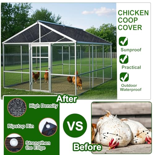 Black Chicken Coop Shade Cover, 11.5 * 6.6 FT UV 90% Shade Cloth with 20 Pcs Ball Bungees Cords, Chicken Cage Cover Chicken Run Sun Shade Mesh with Grommets for Outdoor Patio Garden Plants