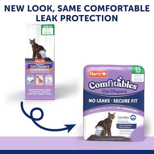 Hartz Comfitables Cat Diapers, Size XS 16 Count, Comfortable & Secure Fit, Easy to Put On - size: X-Small (SS)