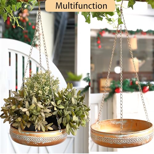 10 Inch Iron Hanging Birdbath Outdoor Yard Bird Bath & Bird Feeder | Hanging Birdbath with Antique Patina Finish, Bird Bath Basin & Feeder for Garden, Yard, Lawn Decoration