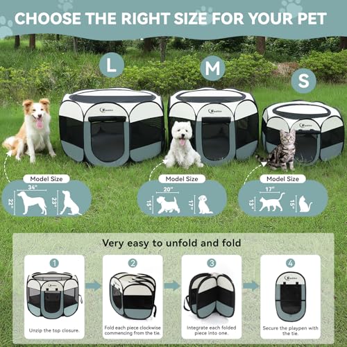 Siedihit Dog Pet Playpen Tent Crate Cage with Washable Pee Pad, Medium Grey | Nursing Rest Zone Recovering Pet Quarantine Room Portable Pop Up Easy to Set up lightweight Carrying Bag Wide applicability - color: Grey with Pad