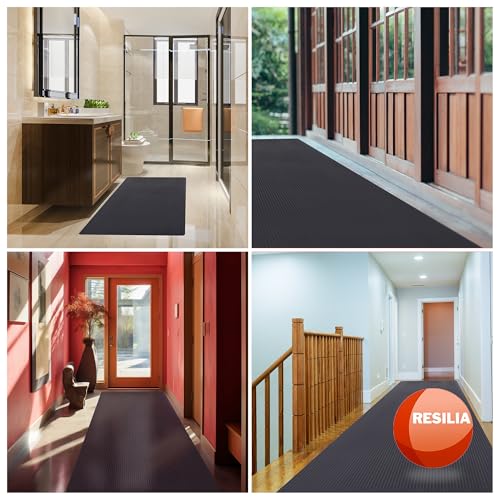 RESILIA Black Plastic Floor Runner - Embossed Wide Rib Waterproof Vinyl, Heavy Duty Protector Mat for Indoor Hardwood, Hard Floors, Garage, Entryway, Kitchen, & Outdoor Use, 27” x 6’, Made in the USA - size: 2'3" x 6' (Rectangular)