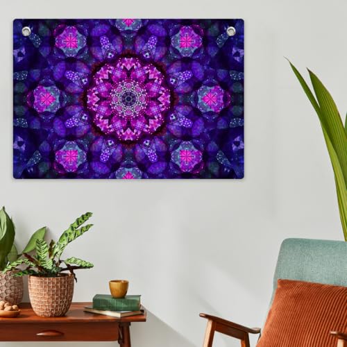 Purple Crystal Mandala Tapestry Banner Flag 28.5 x 20 Inch | Boho Psychedelic Wall Tapestry Decor for Bedroom Dorm & Meditation Space, Perfect Gifts for Spiritual Souls Hippie Boho Fans - color: Multi 0667