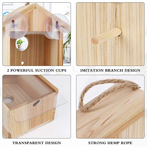 Window Bird House with Strong Suction Cup, See Through View Design | Upgraded wooden outdoor window nesting box, watch bluebird finch chickadee indoors, great viewing gift for kids