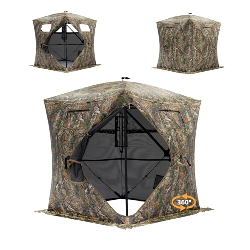 360 Degree See Through Hunting Blind, Pop Up Ground Blind | 2-3 Person & 3-4 Person Hunting Blind for Hunting Deer and Turkey, with Diamond-Shaped Door, Mud Flap and Portable Carry Bag - style: 2-3 Person 360°