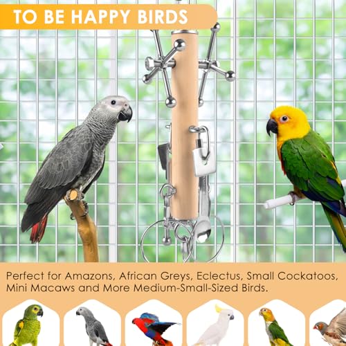KATUMO Bird Toys, Parrot Pull Spoons, Spinning Toys for Small to Large Parrots - color: Yellow+Silvery