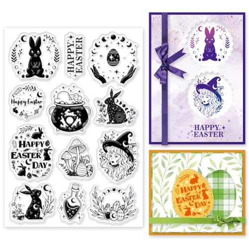 Easter Bunny Magic Clear Stamp Reusable Egg Transparent Stamps for Scrapbooking Star Sun Rubber Stamp Flower Words Silicone Stamps for Easter Card Making Journaling Photo Album Journal - color: Magic Easter