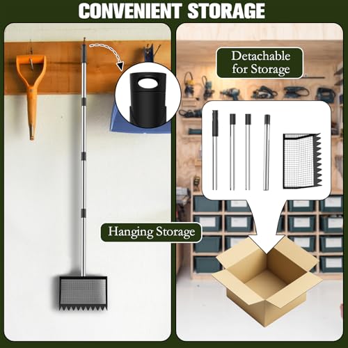 Paulno Chicken Coop Rake and Scoop 2-in-1 Chicken Poop Scooper | 62" Adjustable, Stainless Steel Sifting Shovel, For Sand, Animal Waste, Heavy Duty Dog Pooper Scooper, For Coops & Pets