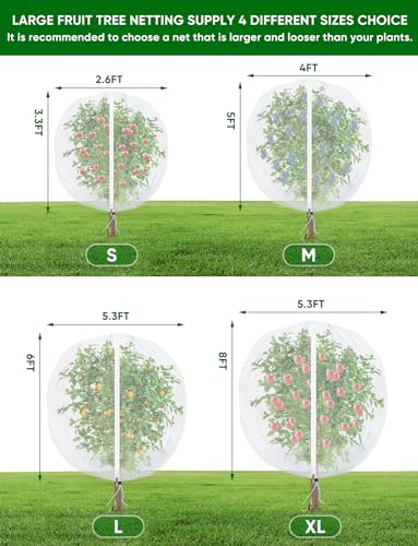 Fruit Tree Netting for Cicadas - with Zipper 4Pcs 5 x 4FT Garden Bird Netting for Blueberry Bushes with Drawstring,Insect Plant Protection Mesh Net Bags for Tomato,Cicada,Animals (4, 4 x 5 FT) - size: 4 x 5 FT