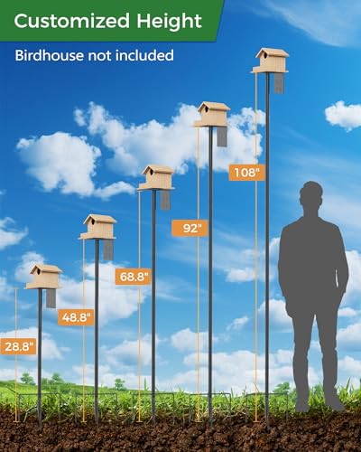 Bird Feeder Pole, 108 inch Bird Feeder Stand Station with Squirrel Proof Baffle, Outdoors Birdhouse Pole Heavy Duty (Birdhouse Not Included) - color: Black