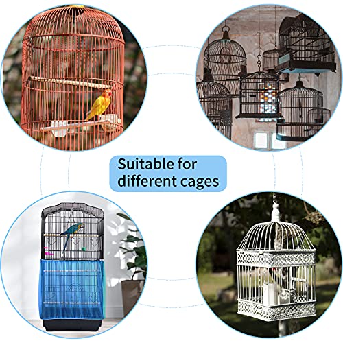 Daoeny Universal Bird Cage Cover, Adjustable Seed Feather Catcher, Soft Airy Nylon Mesh Parrot Net, Birdcage Cover Skirt Sheer Guard for Round Square Cages (Blue) - color: Blue