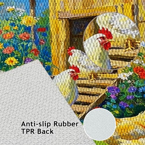 Farmhouse Kitchen Rugs Set of 3, Non Slip Washable Durable Stain Resistant Floor Mat Set,Chicken Flock Garden Pattern Warm Home Decor,Rooster Kitchen Runner Rug 16"X24"+20"X32"+20"X47" - color: Multicolour-chicken Flock Garden