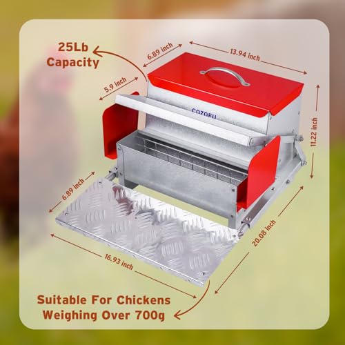 Feeders Automatic Chicken Feeder - Large Capacity for 6-12 Chickens, Lasts 10 Days (25lb Feed), Durable Galvanized Steel, Rat-Proof, No-Spill, Weatherproof Lid - color: Green, size: 25LB