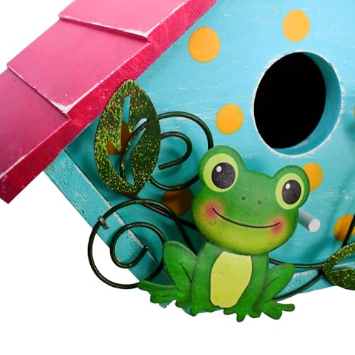 Wood Bird House Bluebird Nest Box Bird Boxes Home Birdhouse Hanging Outdoor | Decorative for Wren Finch Chickadee Sparrows Cardinals Garden Tree(Frog)