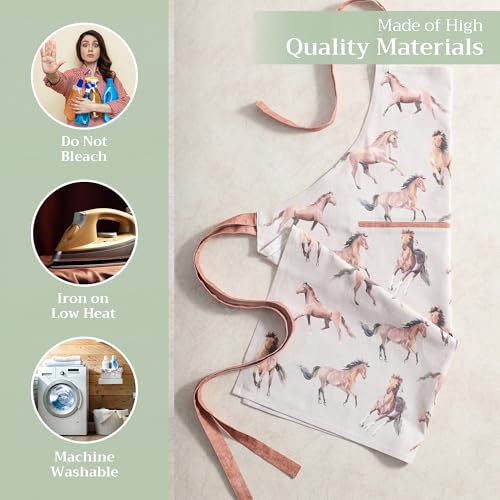 Maison d' Hermine Aprons for women with Pocket 100% Cotton (27.50"x31.50") | Adjustable Neck Strap & long ties Apron Men Chef Wedding Cooking Gardening Server Maid - color: 030 - Free Horse