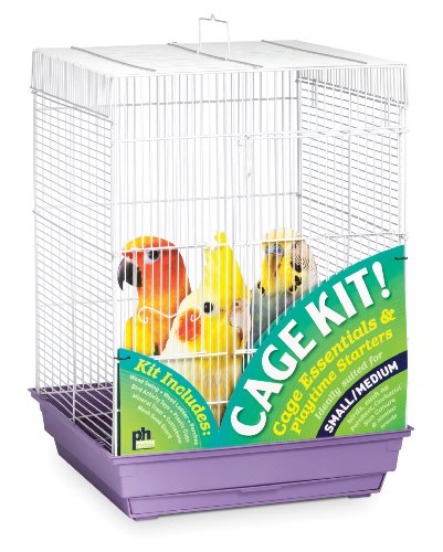 Prevue Pet Products Square Roof Bird Cage Kit - White and Purple | Ideal for Small Birds, Stand Compatible, Simple Cage Assembly, Easy to Clean and Maintain - color: White/Purple