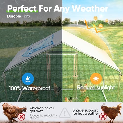 Quictent Large Metal Chicken Coop Run for 10+ Poultry w/Side Hardware Cloth | Waterproof Cover, Advanced Series Outdoor Walk-in Cage Hen Duck Rabbit Dog Pen Yard Farm House, 6.6x9x6.6FT - color: White, size: 78.0"L x 107.3"W x 78.0"H
