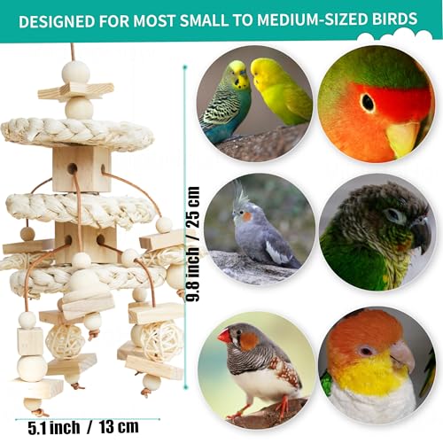 Natural Bird Toys for Quaker Parrot, Lovebird, Parakeet, Cockatiel & Conure – for Chewing, Shredding & Foraging, Corn Husk, Wood & Vine with Leather Cord for Small & Medium Birds - style: Corn Husk