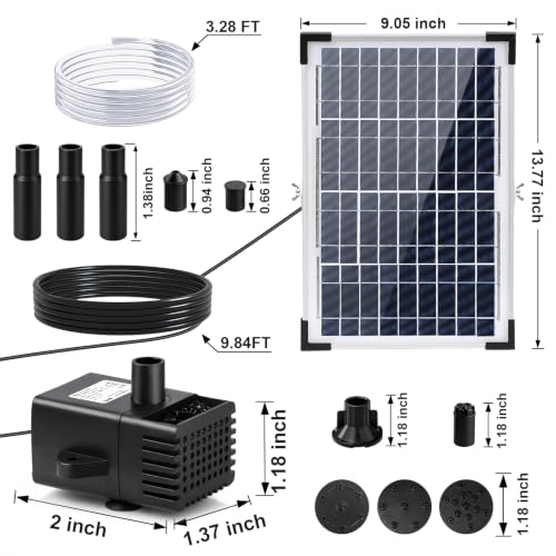12W Solar Fountain Pump for Water Feature Outdoor DIY, Solar Water Fountain 132 GPH with 9.84FT Power Cable, 6 Spray Nozzles, 3.28FT DIY Tubing for Garden, Pond, Bird Bath - color: Black
