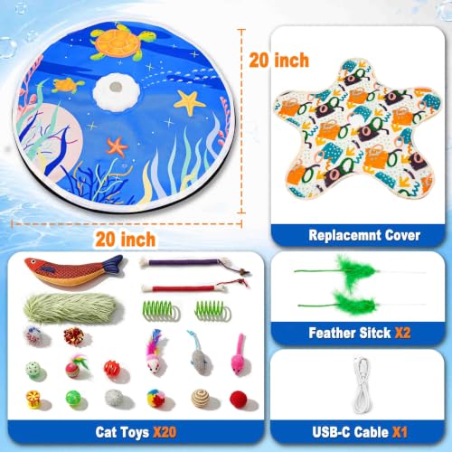 21 Pcs Interactive Cat Toys for Indoor Cats, Rechargeable Touch Activated Hide and Seek Toy with 2 Chasing Feathers, Bird Chirping for Bored Kittens
