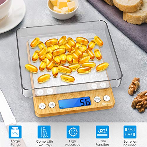 AMIR Digital Kitchen Scale, 500g Mini Pocket Jewelry Scale, Cooking Digital Food Scale with Back-Lit LCD Display, 2 Trays, 6 Units (Battery Included) - color: Yellow