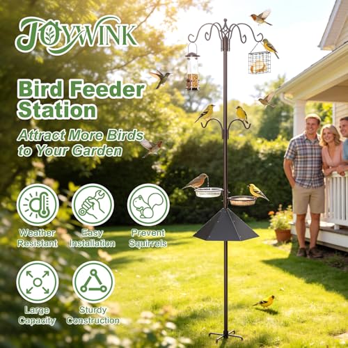 94" Bird Feeding Station Kit with Metal Squirrel Baffle, Heavy Duty Metal Bird Feeding Station with Seed Tray＆Mesh Basket, Easy Assembly Ground Mounted Bird Feeder Pole for Garden Yard Outdoor - size: 94"Bird Feeding Station with Squirrel Baffle
