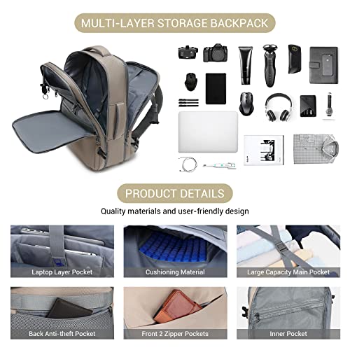 MOLNIA 50L Expandable Travel Backpack for Women Men, Carry On Travel Essentials, Flight Approved Fits 21 Inch Laptop Backpack, Waterproof Business Suitcase Weekender Backpack, Beige - color: Beige With Packing Cubes