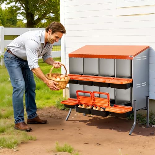VEVOR Chicken Nesting Boxes, 8 Compartments, with Support Legs, Easy Egg Collection, Galvanized Steel and High-Strength Plastic, Roll Away Nesting Boxes for Chickens and Hens Laying Eggs, Orange - size: 41.7"L x 20.7"W x 39.0"H