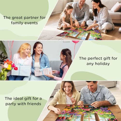 300 Piece Puzzles for Adult, Colorful Flower and Cute Cat Jigsaw Puzzles - style: Flower House