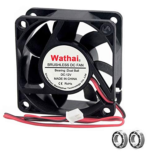 Wathai 60mm x 60mm x 25mm 12V DC Case Fan Brushless Cooling Fan Dual Ball 2P - style: 12V Ball 60mm