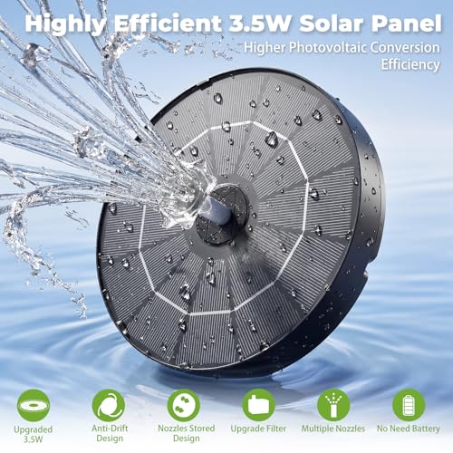 AISITIN 3.5W Solar Fountain for Bird Bath with 4 Nozzles Storage Interface | Attract Birds, 3 Fixed Bracket, Multiple Nozzles Style, Floating Solar Fountain Pump for Garden Small Pond Fish Tank Yard - color: Black