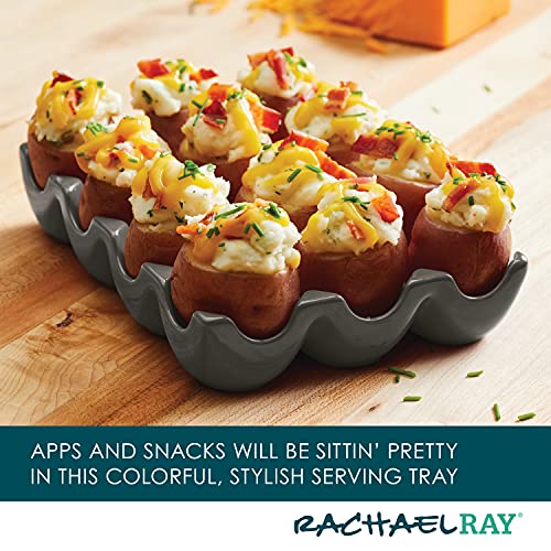 Rachael Ray Solid Glaze Ceramics Egg Tray/Holder, 12 Cup, Dark Gray - color: Dark Gray