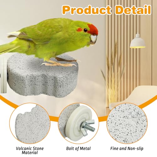 PINVNBY 6 PCS Bird Perch Parrot Beak Grinding Stone Calcium Mineral Parrot Perch Foot Claws Trimmer Chewing Toy Bird Cage Accessories for Small Medium Budgie Cockatiel Conure Lovebird (Lune)