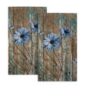 Giwawa Rustic Barn Sunflower Wooden Hand Towel 15x30 Set of 2, Fall Blue Daisy Flower Plank Fingertip Towel Retro Board Face Towel Country Barnwood Washcloth for Bathroom Farmhouse Log Cabin - color: Board Daisy Blue