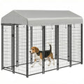 PawHut Outdoor Dog Kennel with Roof for Medium Dogs 8' x 4' x 6' Silver | Heavy Duty Welded Wire Dog Playpen Enclosure, Escape-proof Lock, UV-Resistant & Waterproof Cover, for Chickens, Ducks - size: 96.0"L x 48.0"W x 72.0"H, style: Single Room