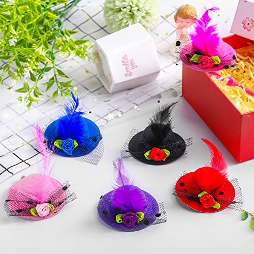 Weewooday 6 Pieces Chicken Hats for Hen Mini Chicken Helmet Accessories Feather Top Funny Small Hat Funny with Adjustable Elastic Chin Strap for Animal Costume (Fresh Color, Classic Style)
