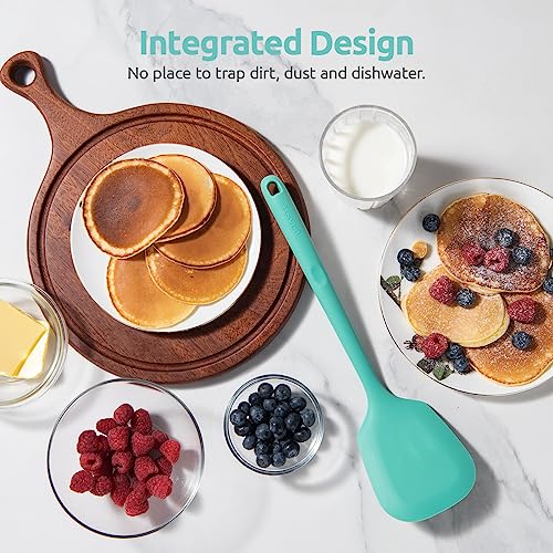 U-Taste 600ºF Heat Resistant Silicone Turners: 13.6in Long Solid & Slotted Kitchen Spatula Flipper, Wide and Large Flexible Cooking Utensil for Flipping Egg, Pancake, Cookie (Aqua Sky, 2PCS) | 600ºF Heat Resistant Food Grade Silicone Cooking Utensils Set,