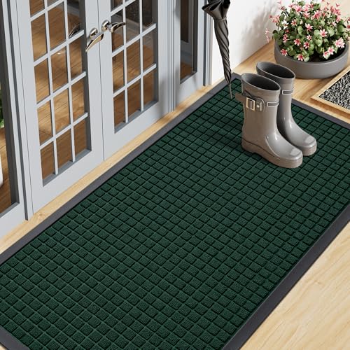 Smiry Front Door Mat Outside Entrance, Natural Rubber Doormat, 47x23 Inch | Black Green, Non Slip, Trap Dirt and Moisture, Easy Clean, Low Profile Welcome Floor Mats for Indoor Outdoor Entry - color: Black Green, size: 47" X 23"