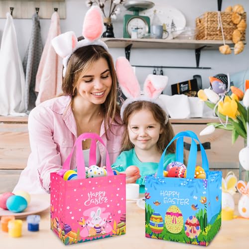 8PCS Easter Gift Bags, Reusable Easter Basket with Handles, Non woven Bags | Non woven Treat Bags for Egg Hunt Game Party Supplies - color: Style 1