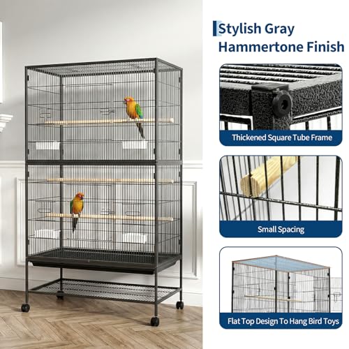 GarveeHome 60" H Large Bird Cage, Bird Cage with Rolling Storage Stands, Feed Bowls, Wide Tall Parakeet Cage for Parrots, Conures, Cockatiel, Cockatoo