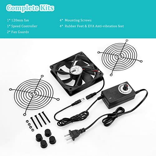 Computer Fan with AC Plug, Variable Speed 120mm AC Fan 110V 120V 220V 240V, for Terrarium Receiver Amplifier Xbox DVR Component Cooling