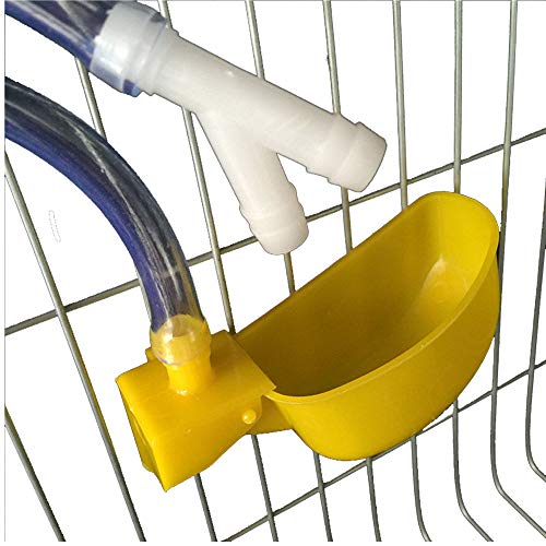 10set Quail Waterer Automatic Bird Water Cups for Cage Hang Drinker Poultry Bird Watering System (Yellow) - color: yellow