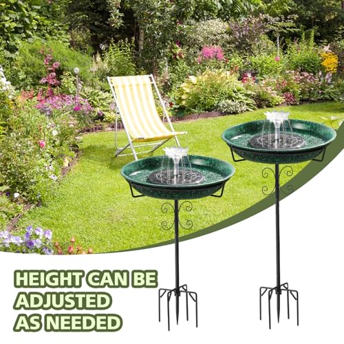 Solar Fountain Bird Bath for Outside Garden Decor,All Metal Hummingbird Bath & Crow Feeder with 5-Prong Base,Standing Bird Feeder for Backyard Birding & Wildlife,Copper Green