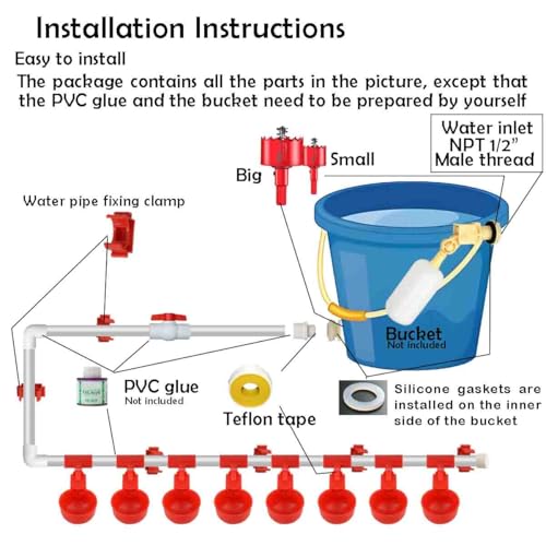 Complete Set Automatic Chicken Waterer Cups with PVC Pipe,Chickens Water Cups, Chicken Waters,Poultry Waterer,Chickens Watering System,Poultry Waterer,Durck Watering System,for quails, geese and ducks