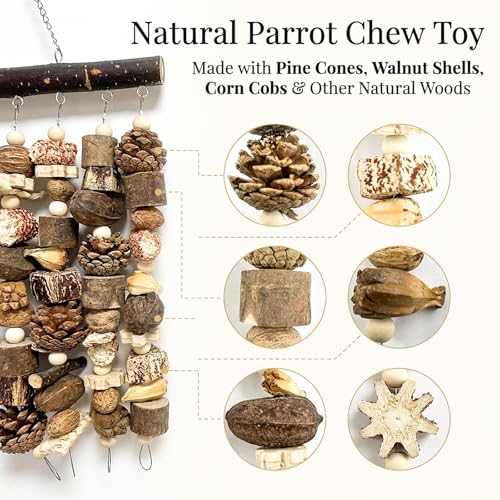 Extra Large Parrot Toy, 21-Inch Natural Wooden Macaw Chew and Shred Toy for African Grey, Macaw, Amazon Parrots and Other Medium to Large Parrots