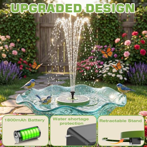 AISITIN 3.5W Solar Fountain with1500mAh Battery, Anti-Drift Bracket | Solar Water Pump with 8 Nozzles, Solar Powered Floating Fountain for Outdoor Garden, Birdbath, Pond, Fish Tank - Dark Green - color: Dark Green